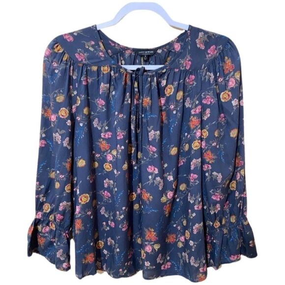 Lucky Brand Tops - Lucky Brand Boho Blue Gray Floral Peasant Top